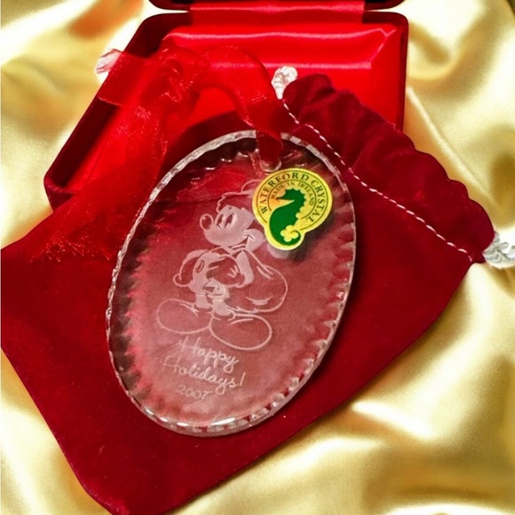 2007 Waterford Crystal Disney Mickey Mouse Ornament Happy Holidays Lead Crystal